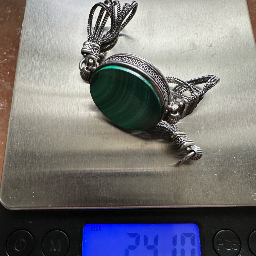 Vintage 925 Silver Malachite Bracelet Native - Picture 7 of 15
